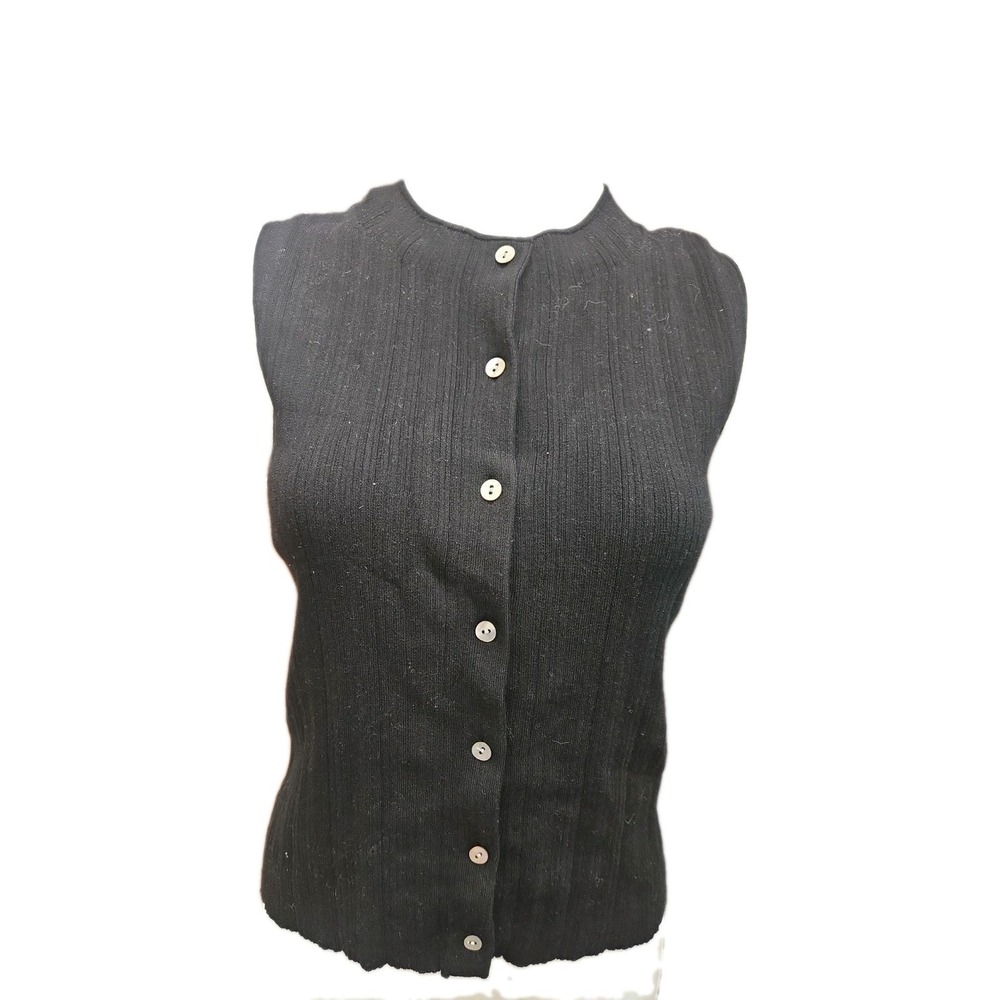 Women's Vince Ribbed Cotton Blend Button Up Sweater Vest Sz S Black